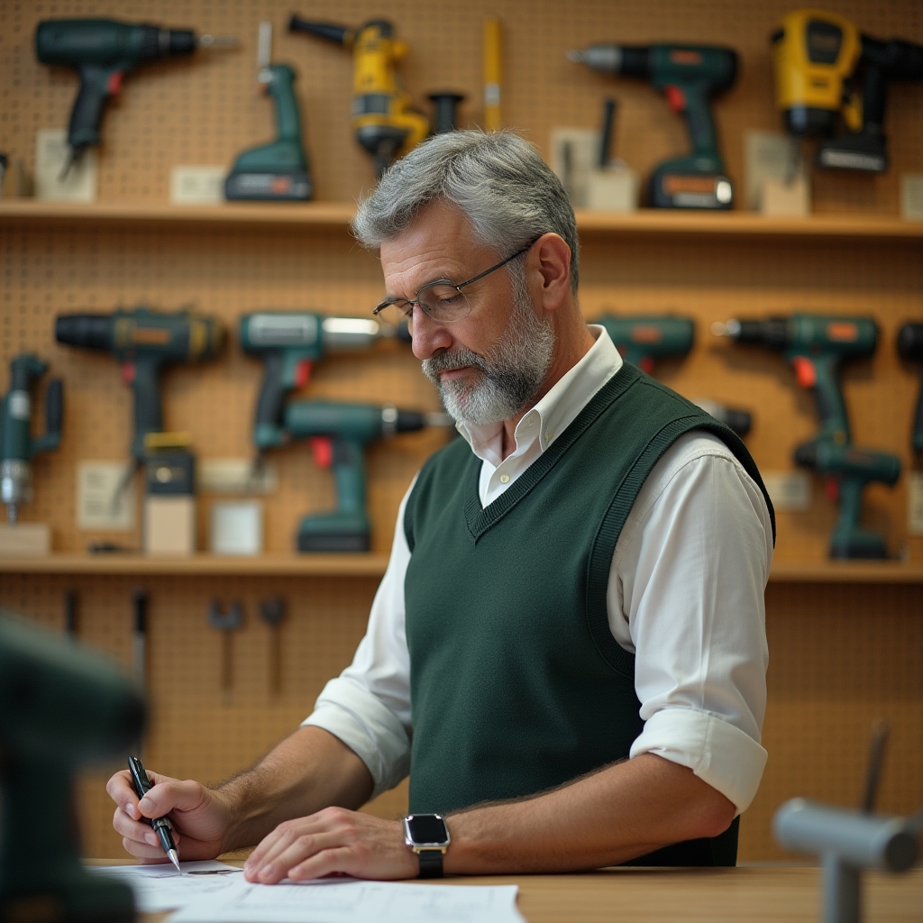 Rows of tools available to borrow at a municipal tool library in Warsaw